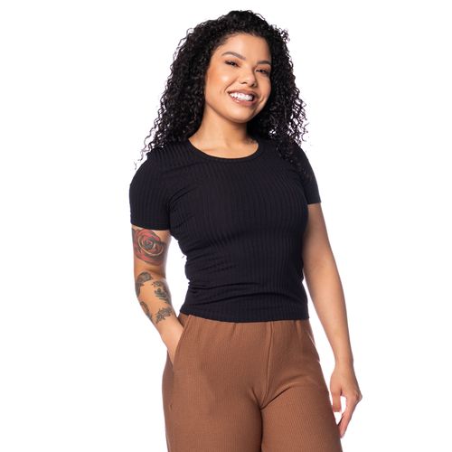 Blusa Feminina Habana Canelada Gola Careca Preto