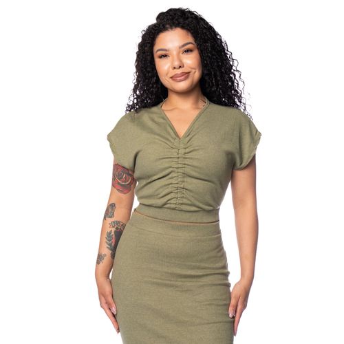 Blusa Feminina Habana Cropped Canelada Verde