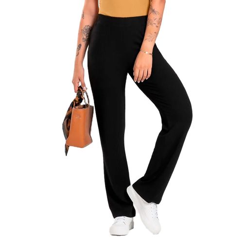 Calça Feminina Cativa Pantalona Canelada Texturizada Preto