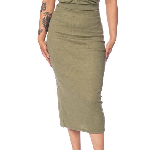 Saia Feminina Habana Canelada Midi Verde