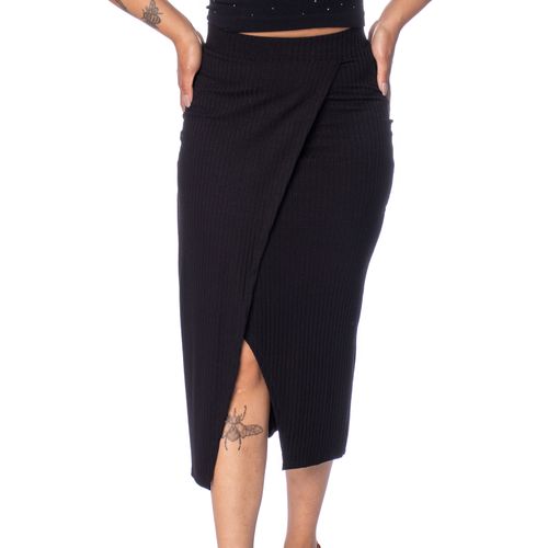 Saia Feminina Habana Canelada Midi Preto