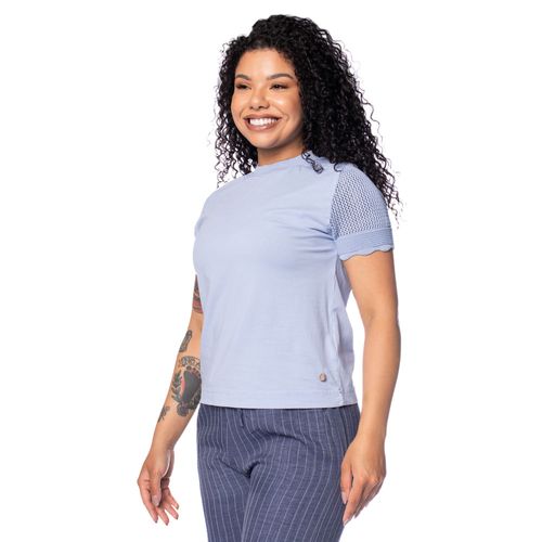 Blusa Feminina Biamar Algodão Mangas Vazadas Azul