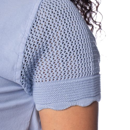 Blusa Feminina Biamar Algodão Mangas Vazadas Azul