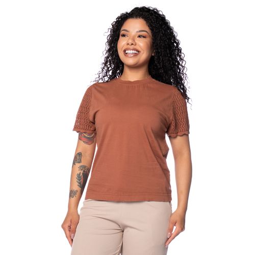 Blusa Feminina Biamar Algodão Manga Vazada Marrom
