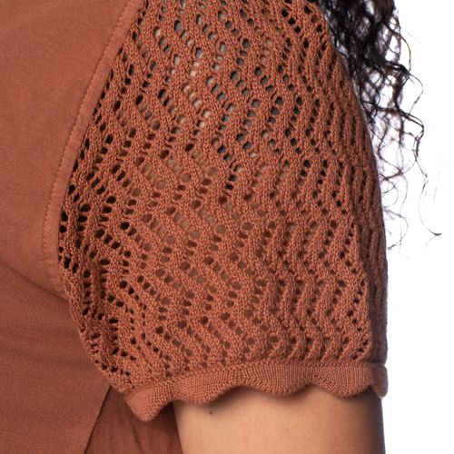 Blusa Feminina Biamar Algodão Manga Vazada Marrom