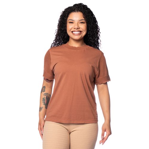 Blusa Feminina Biamar Algodão Manga Vazada Marrom