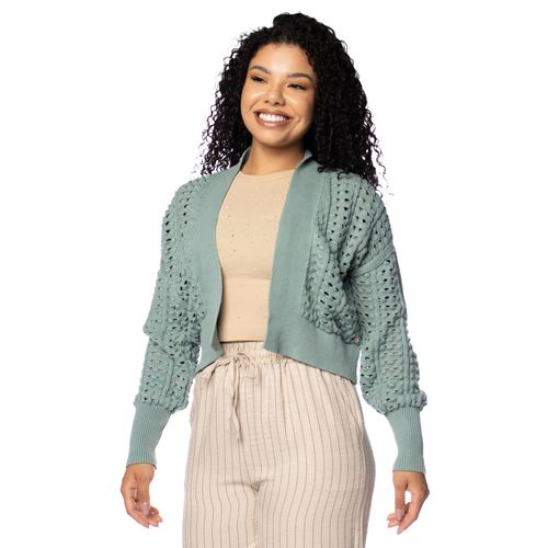 Casaco Feminino Biamar Algodão Pontos Vazados Verde