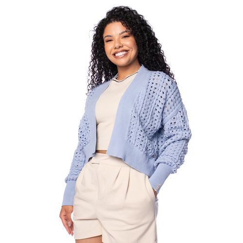 Casaco Feminino Biamar Algodão Pontos Vazados Azul