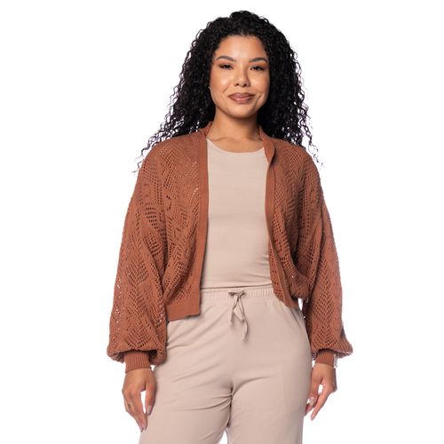 Casaco Feminino Biamar Algodão Trama Vazado Marrom