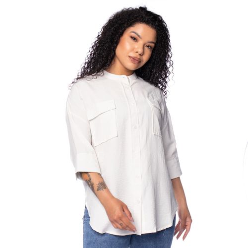 Camisa Feminina The Style Box com Bolsos Off White