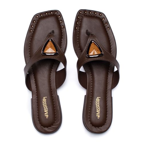 Chinelo Feminino Mississipi Pedraria Napa Marrom Escuro