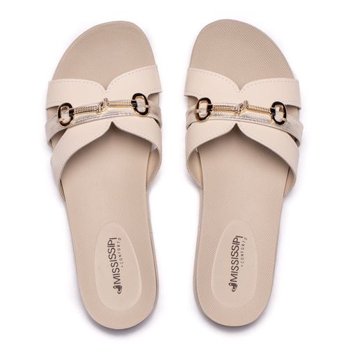 Chinelo Slide Feminino Mississipi Flatform Glitter Bege