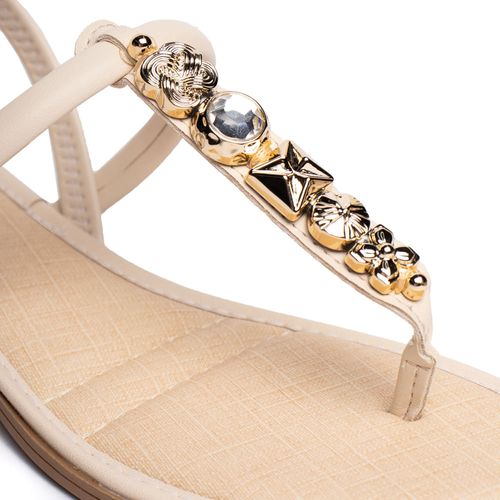 Sandália Feminina Mississipi Salto Baixo Pedrarias Bege