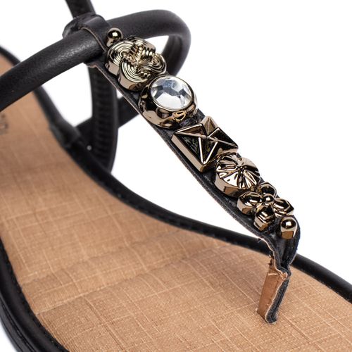 Sandália Feminina Mississipi Salto Baixo Pedrarias Preto