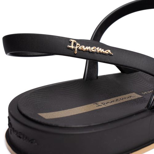 Sandália Rasteira Feminina Ipanema Glow Flatform Preto/Doura