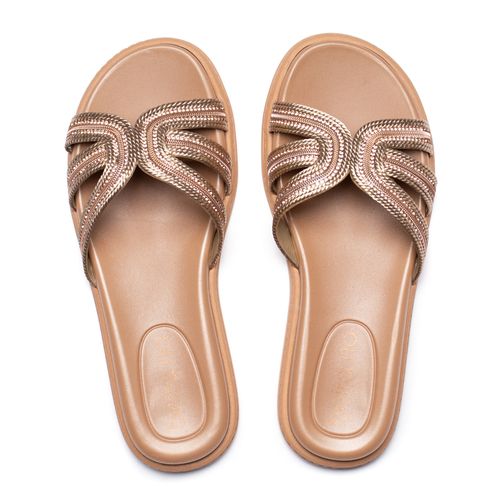 Rasteira Feminina Beira Rio Metalizada Ouro Rosado