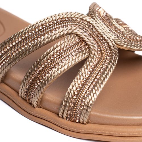 Rasteira Feminina Beira Rio Metalizada Ouro Rosado