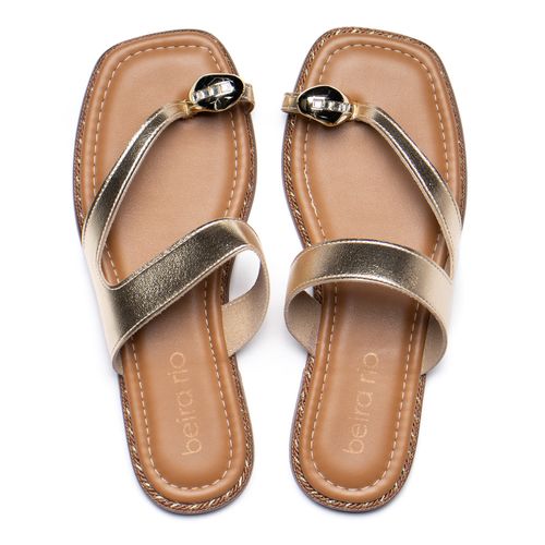 Rasteira Feminina Beira Rio Tira Dedo Metalizado Dourado