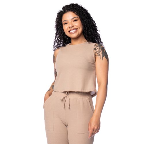 Regata Cropped Feminina Babicat Texturizada Caqui