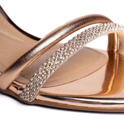 Sandália Feminina Beira Rio Salto Glitter Ouro Rosado