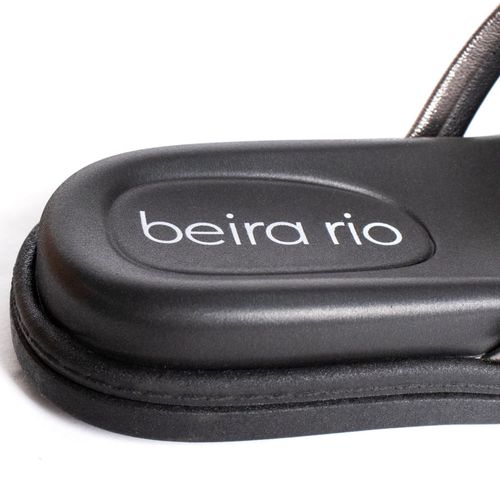 Chinelo Feminino Beira Rio Flatform Tiras Strass e Metalizado Preto