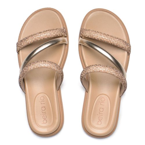 Chinelo Feminino Beira Rio Flatform Tiras Strass e Metalizad