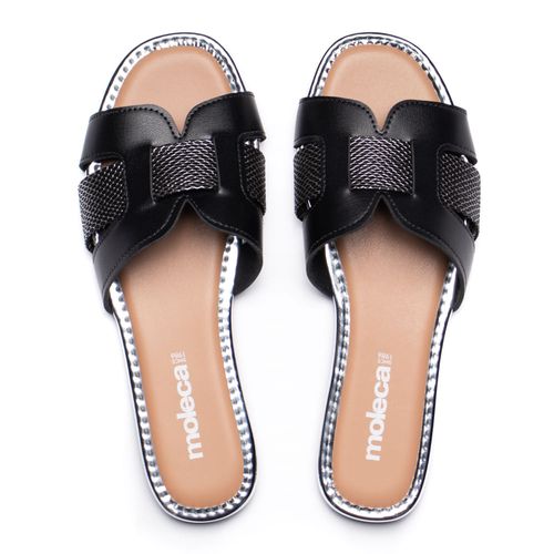 Rasteira Feminina Moleca Napa Preto/Prata