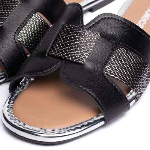 Rasteira Feminina Moleca Napa Preto/Prata