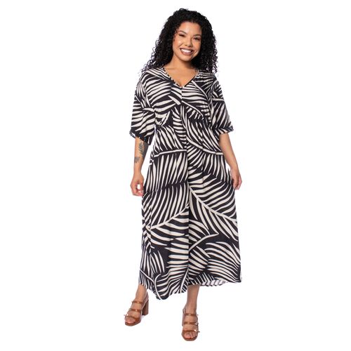 Vestido Feminino Rovitex Midi Estampado Preto/Branco