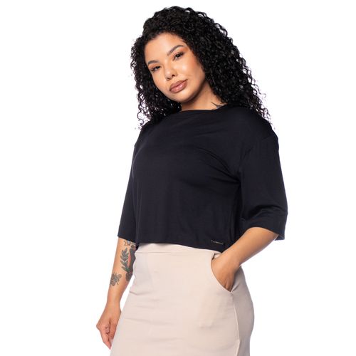 Cropped Feminino Bruna E Bia Manga Curta Preto