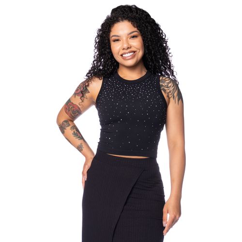 Regata Feminina The Style Box Curta Canelada Preto