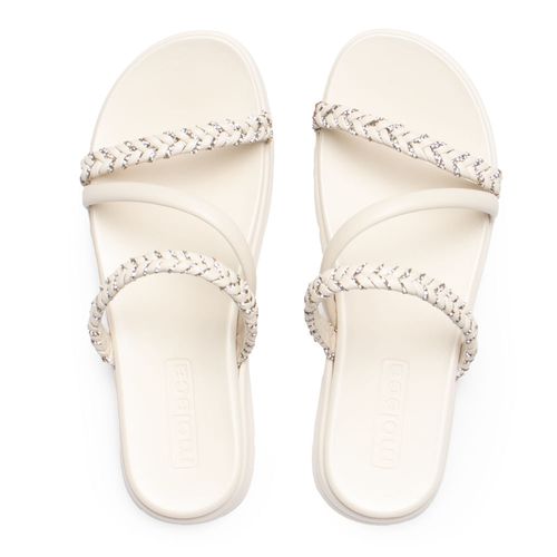 Chinelo Slide Feminino Moleca Flatform Trançado Brilhosa Branco