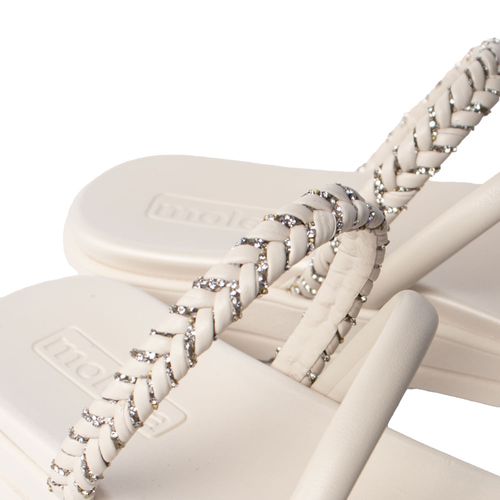 Chinelo Slide Feminino Moleca Flatform Trançado Brilhosa Branco