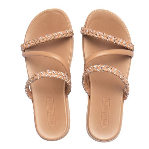 Chinelo Feminino Moleca Flatform Trançado Brilhoso Nude