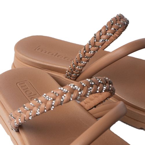 Chinelo Feminino Moleca Flatform Trançado Brilhoso Nude