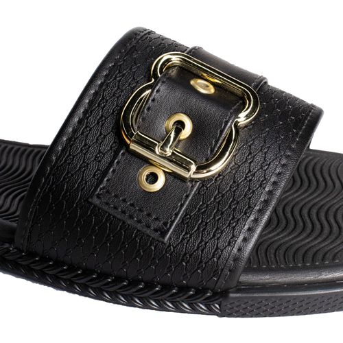 Rasteira Feminina Slide Moleca Napa Fivela Dourada Preto
