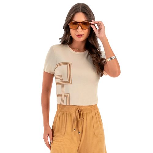 Blusa Feminina Habana Quadriculada Bege/Dourado