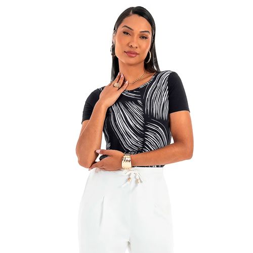 Blusa Feminina Habana Estampa Rotativa Preto/Branco