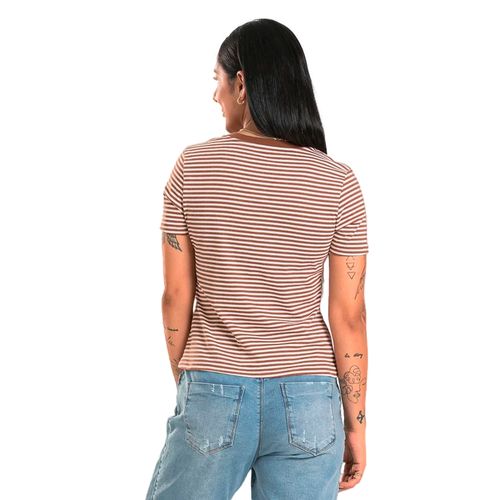 Blusa Feminina Cativa Listrada Marrom/Branco