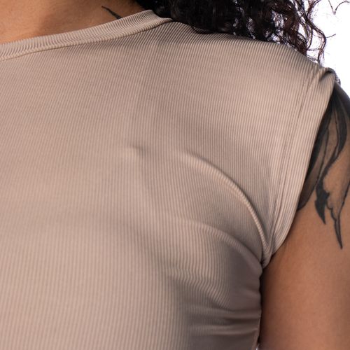 Blusa Feminina Babicat Drapeado Lateral Gola Careca Bege