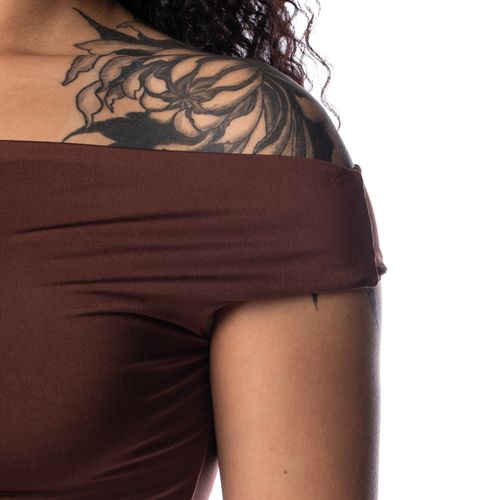 Blusa Feminina Babicat Ombro a Ombro Drapeado Lateral Marrom