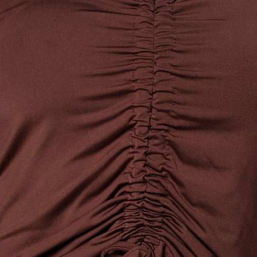 Blusa Feminina Babicat Manga Curta Franzida Marrom Escuro