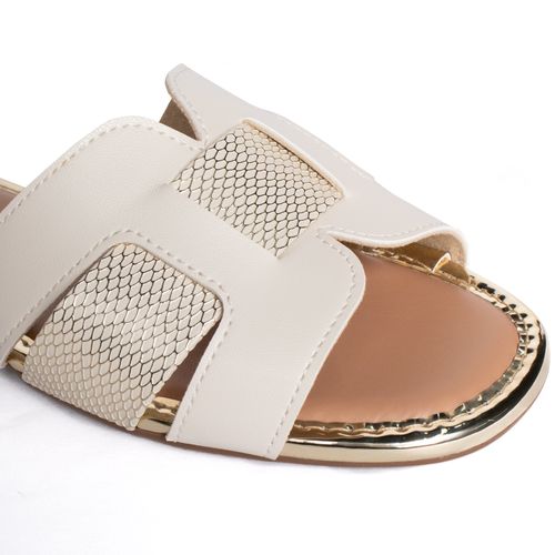 Rasteira Feminina Slide Moleca Napa Off White/Dourado