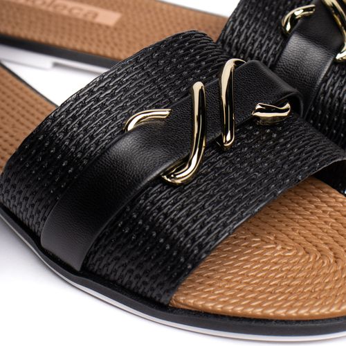 Rasteira Feminina Moleca Napa Pesponto Preto/Bege