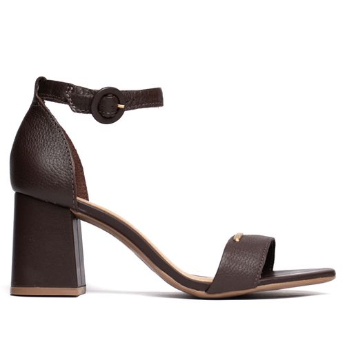 Sandália Feminina Bottero Salto Grosso Couro Marrom Escuro