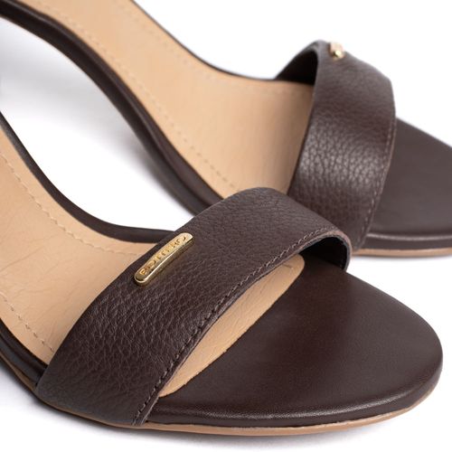 Sandália Feminina Bottero Salto Grosso Couro Marrom Escuro