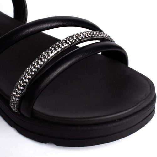 Sandália Feminina Moleca Flatform  Detalhe  Strass Preto