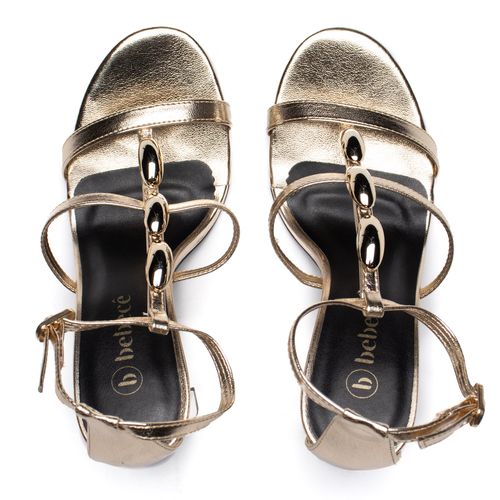 Sandália Feminina Bebecê Salto Alto Metalizada Dourado