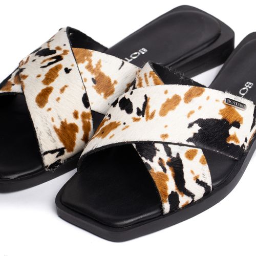 Rasteira Feminina Bottero Couro Animal Print Preto/bege