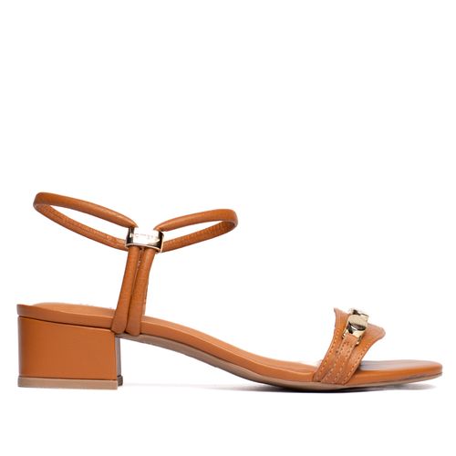 Sandália Feminina Bottero Salto Bloco Detalhe Metal Caramelo